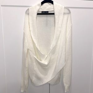 White open front drape sweater